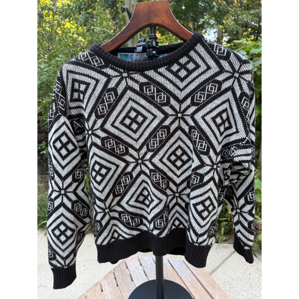 Vintage Gitano Limited Collection 80s Geometric Knit Sweater Black White Large